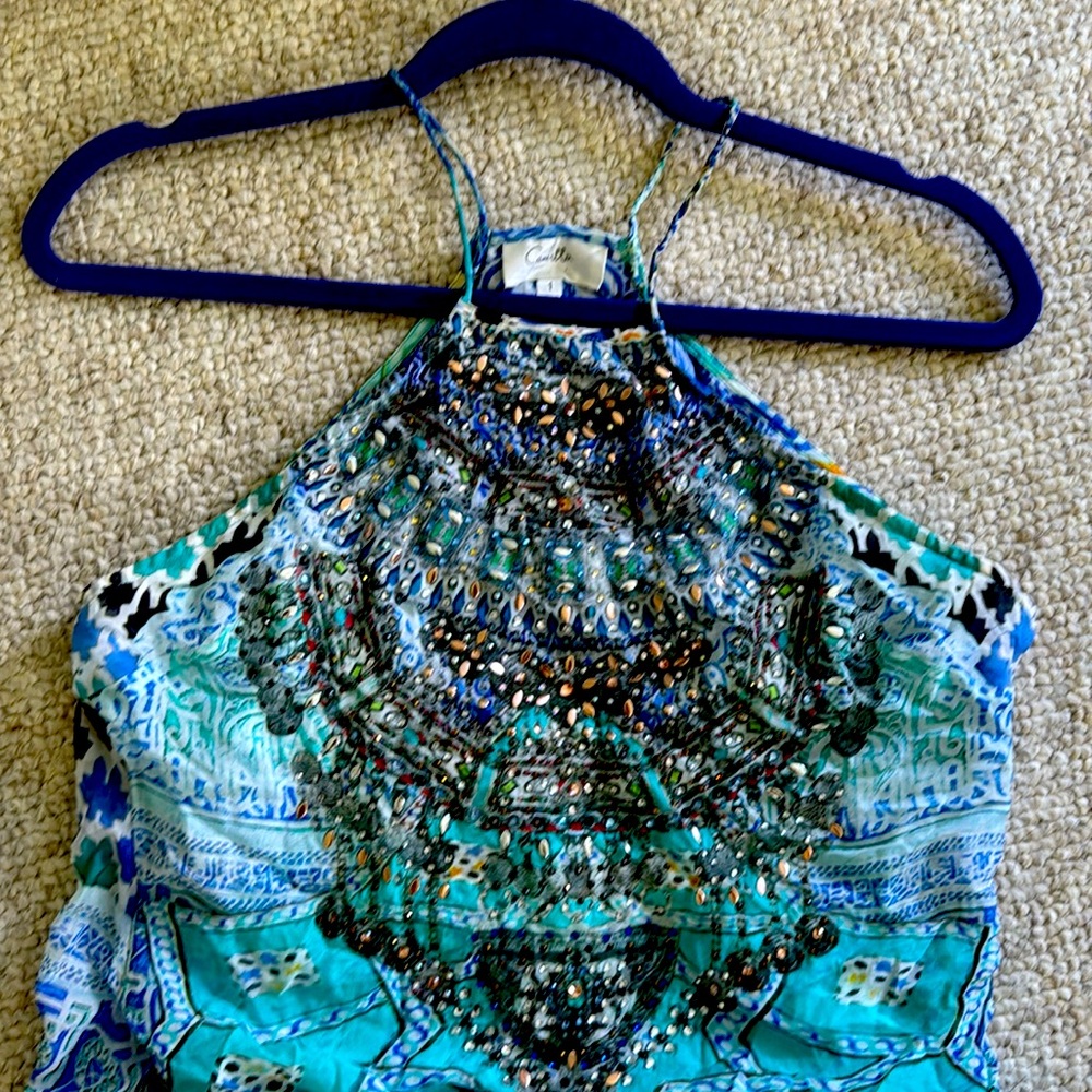 Embellished blue and turquoise resort wear dress. Size 1 by Camilla.